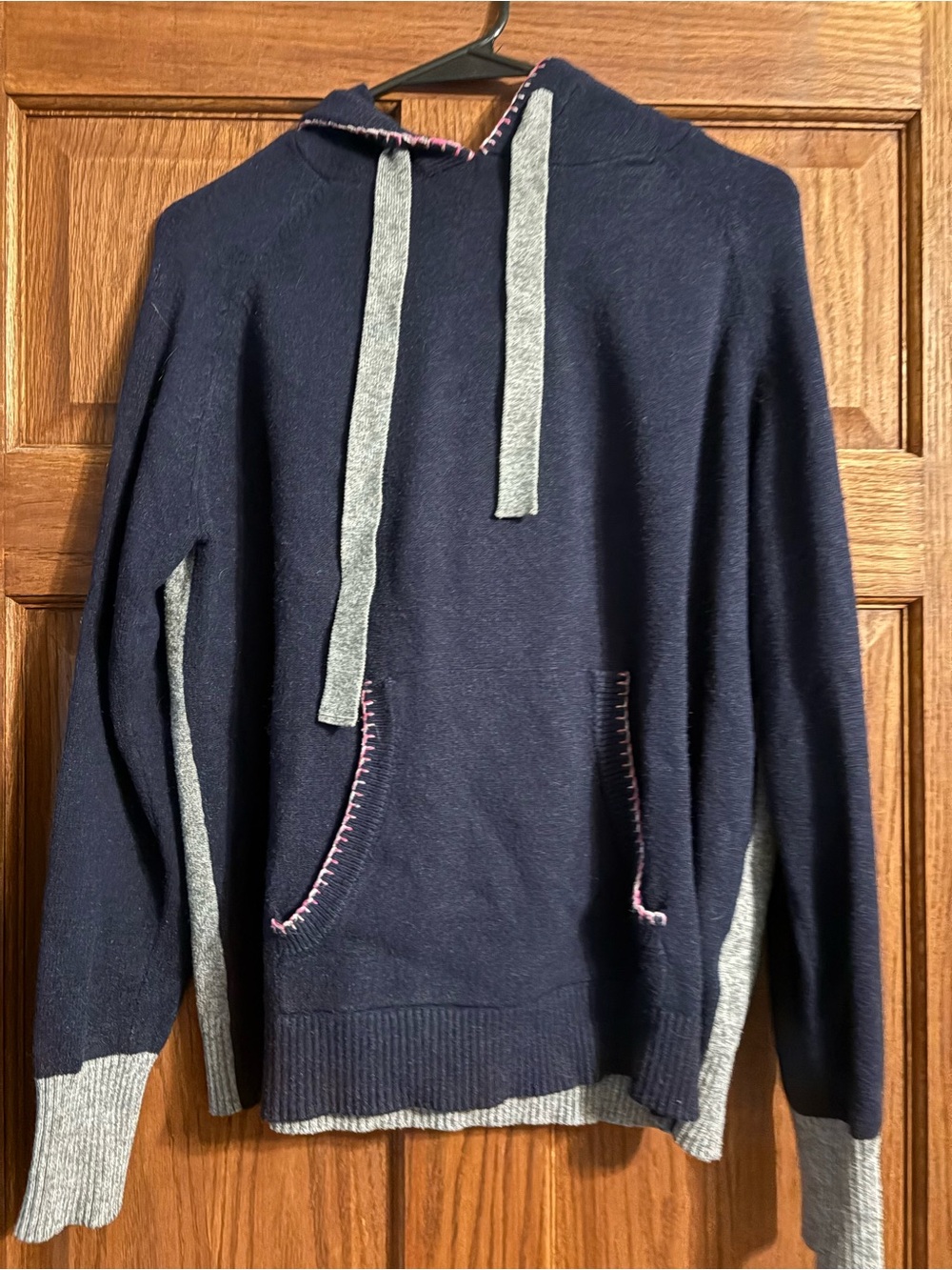 CHARLIE B Navy Crewneck Hooded Sweater with Gray Accents